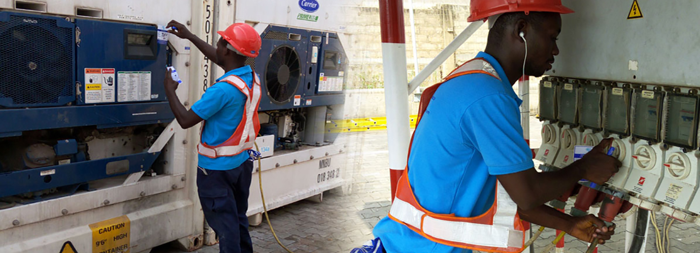 Reefer technician inspecting a unit